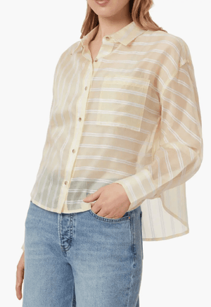 Boxy Sheer Striped Button Down Top - The Collective Park City