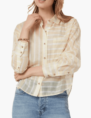 Boxy Sheer Striped Button Down Top - The Collective Park City