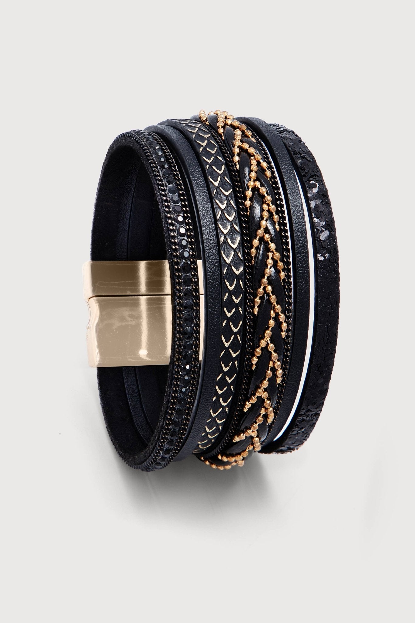 Braided Leather Multi Strand Bracelet: Black - The Collective Park City
