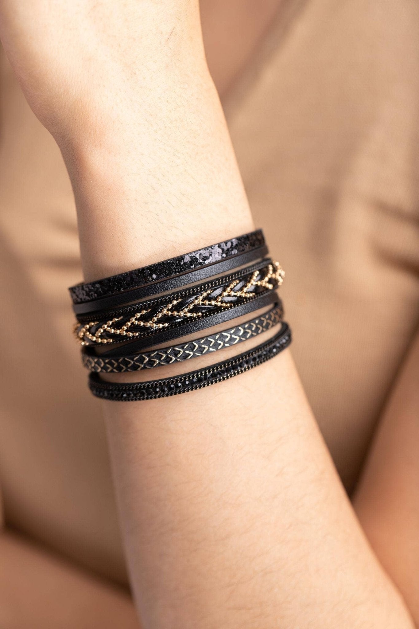 Braided Leather Multi Strand Bracelet: Black - The Collective Park City