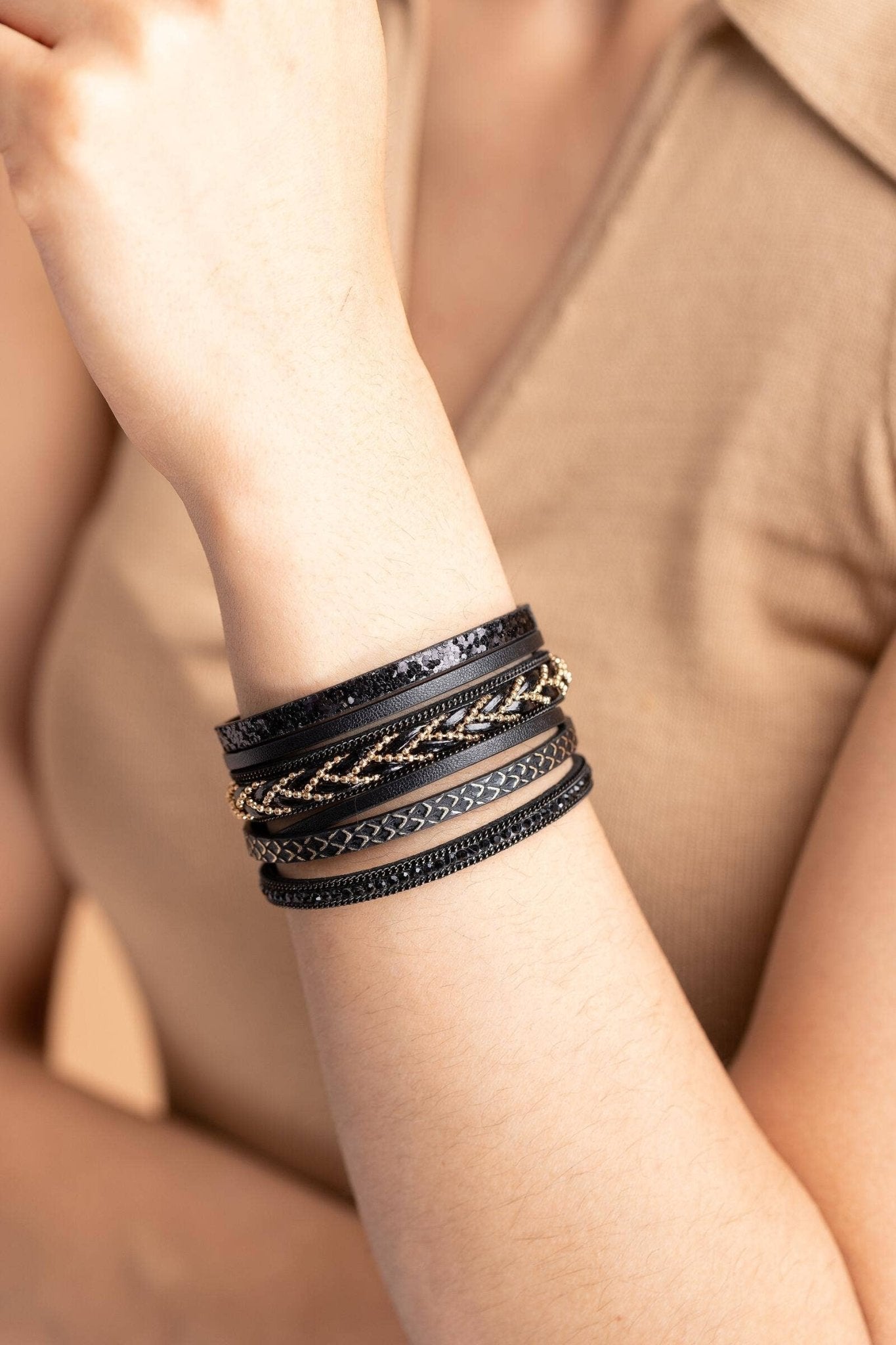 Braided Leather Multi Strand Bracelet: Black - The Collective Park City