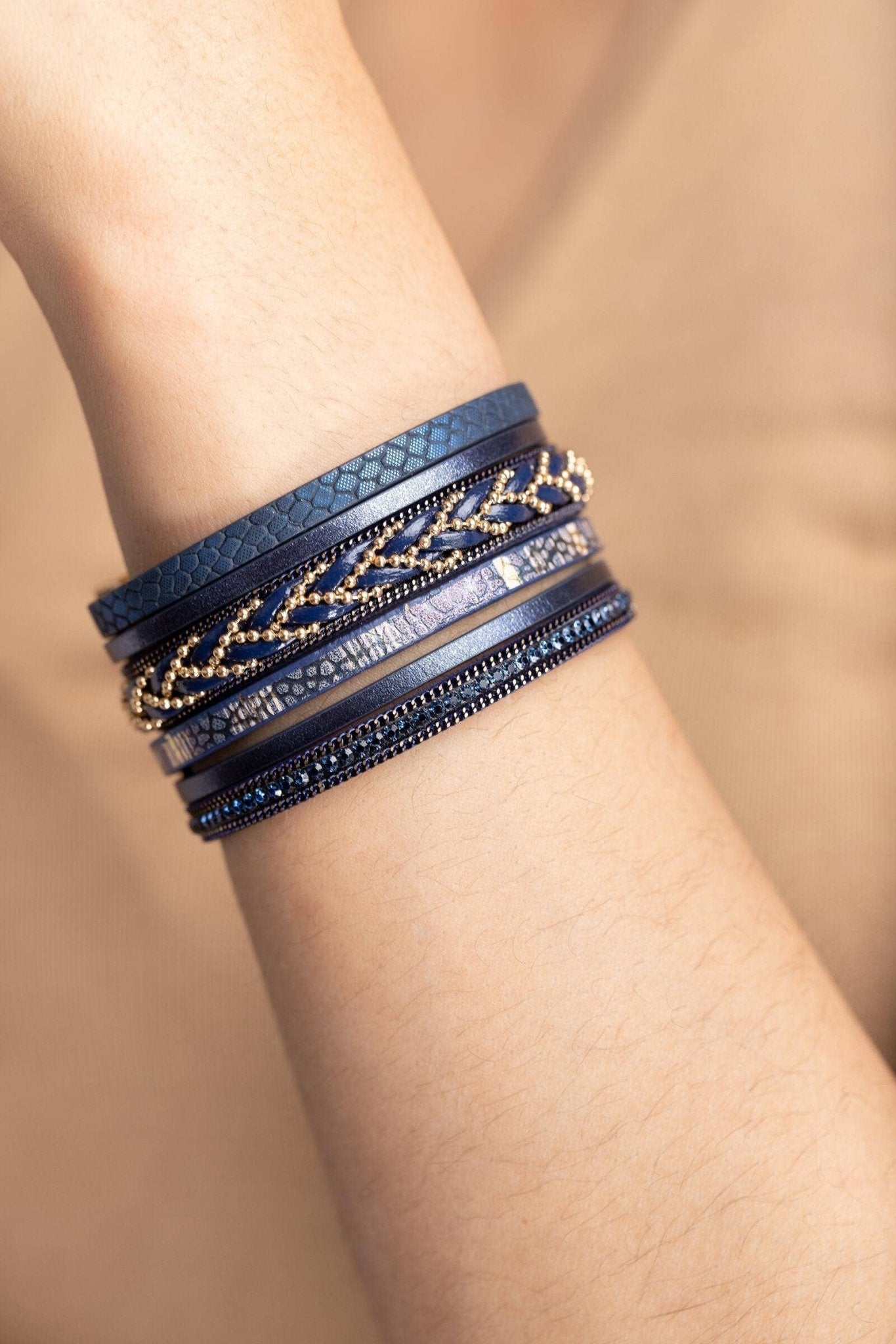 Braided Leather Multi Strand Bracelet: Navy - The Collective Park City