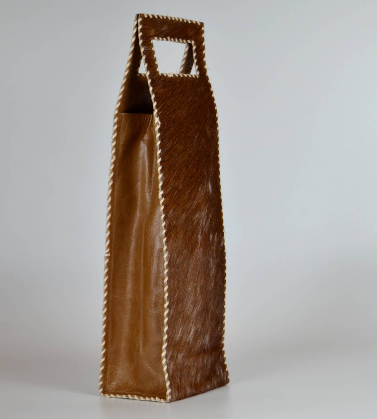 Brown Cowhide Leather Wine Holder - The Collective Park City