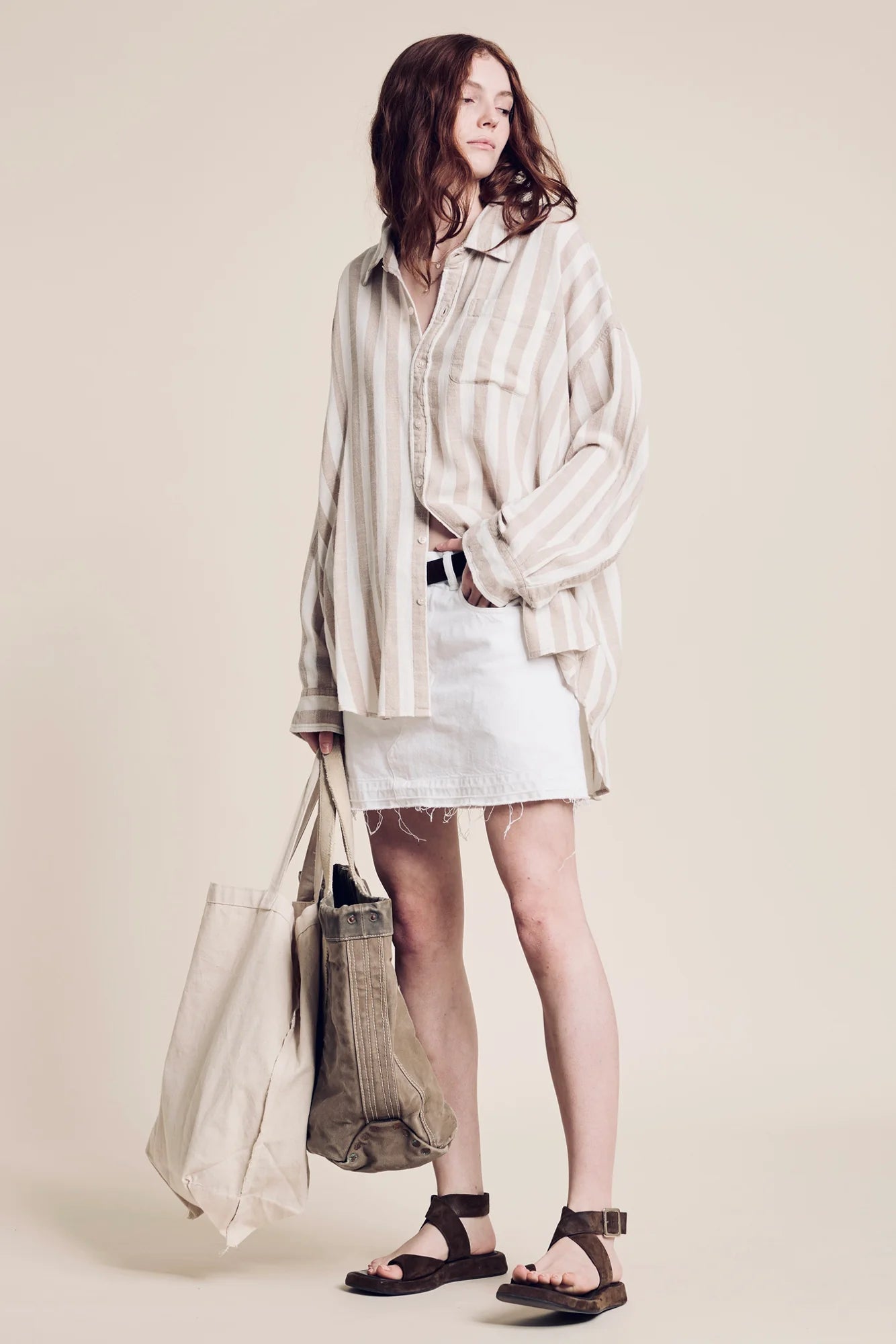 Button Front Shirt - Beige/Ecru - The Collective Park City