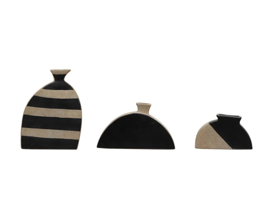 B/W Terracotta Vase - Lg Stripe - The Collective Park City