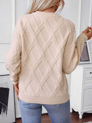 Cable Knit Crew Neck Sweater - Apricot - The Collective Park City