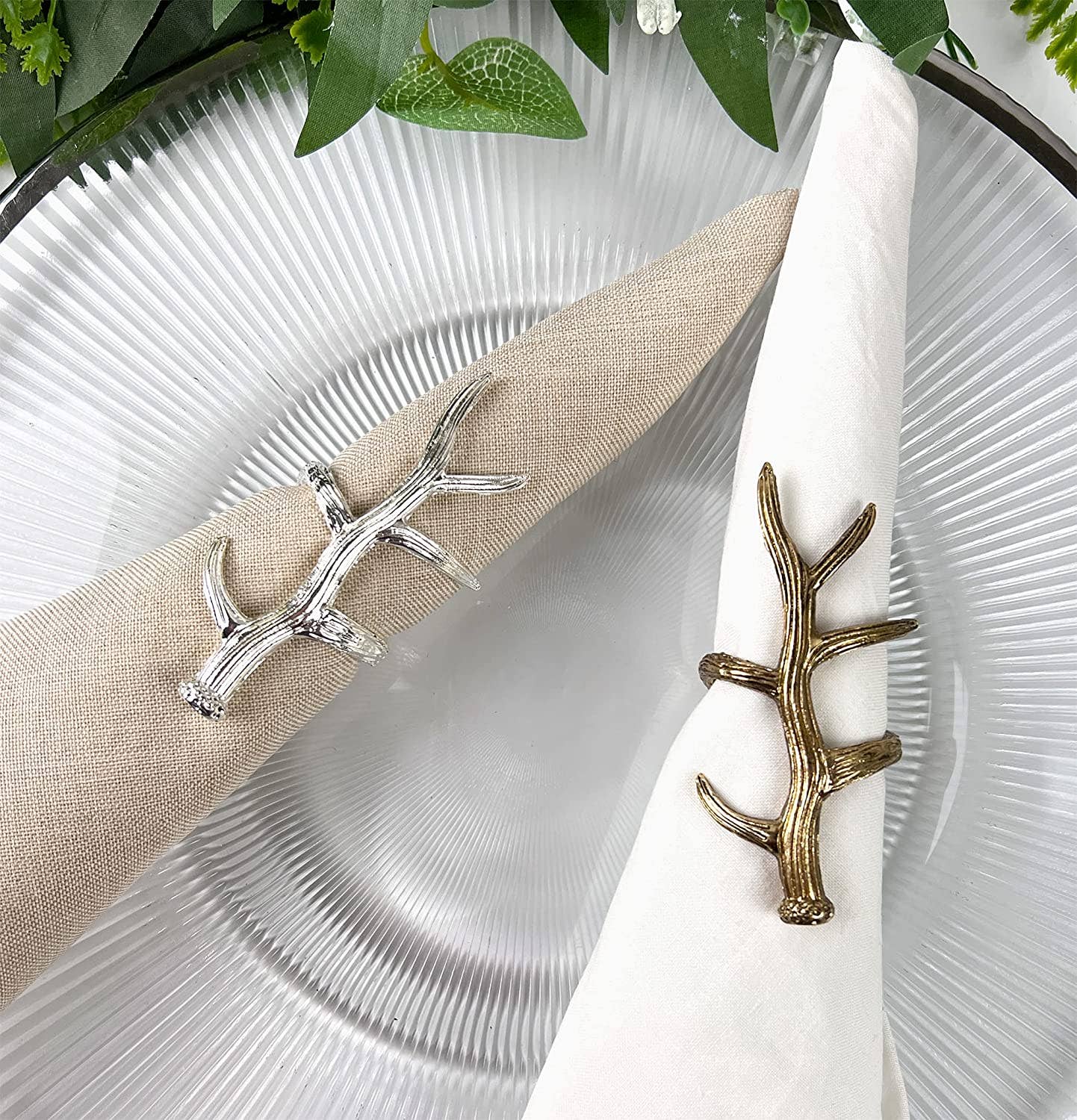 Rustic Antler Metal Napkin Ring: Bronze