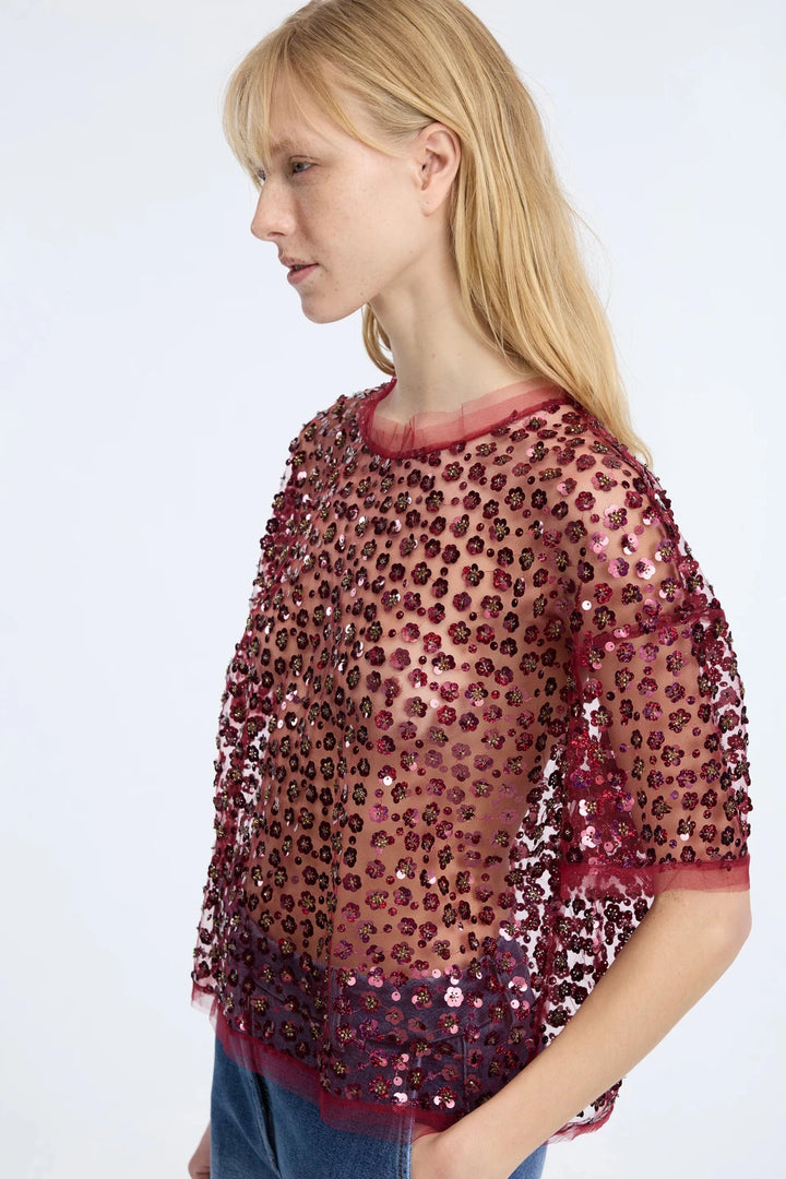 Caralee Embroidered Blouse - Bordeaux - The Collective Park City
