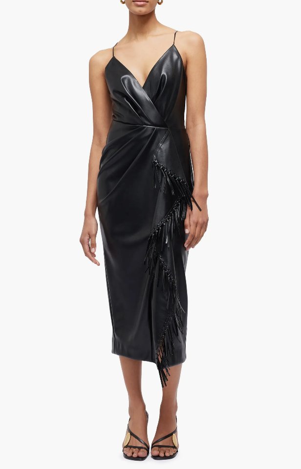 Carlee Fringe Detail Faux Leather Dress - The Collective Park City