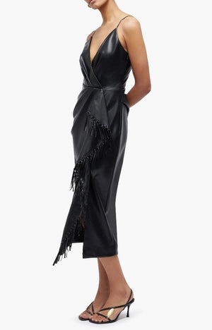 Carlee Fringe Detail Faux Leather Dress - The Collective Park City