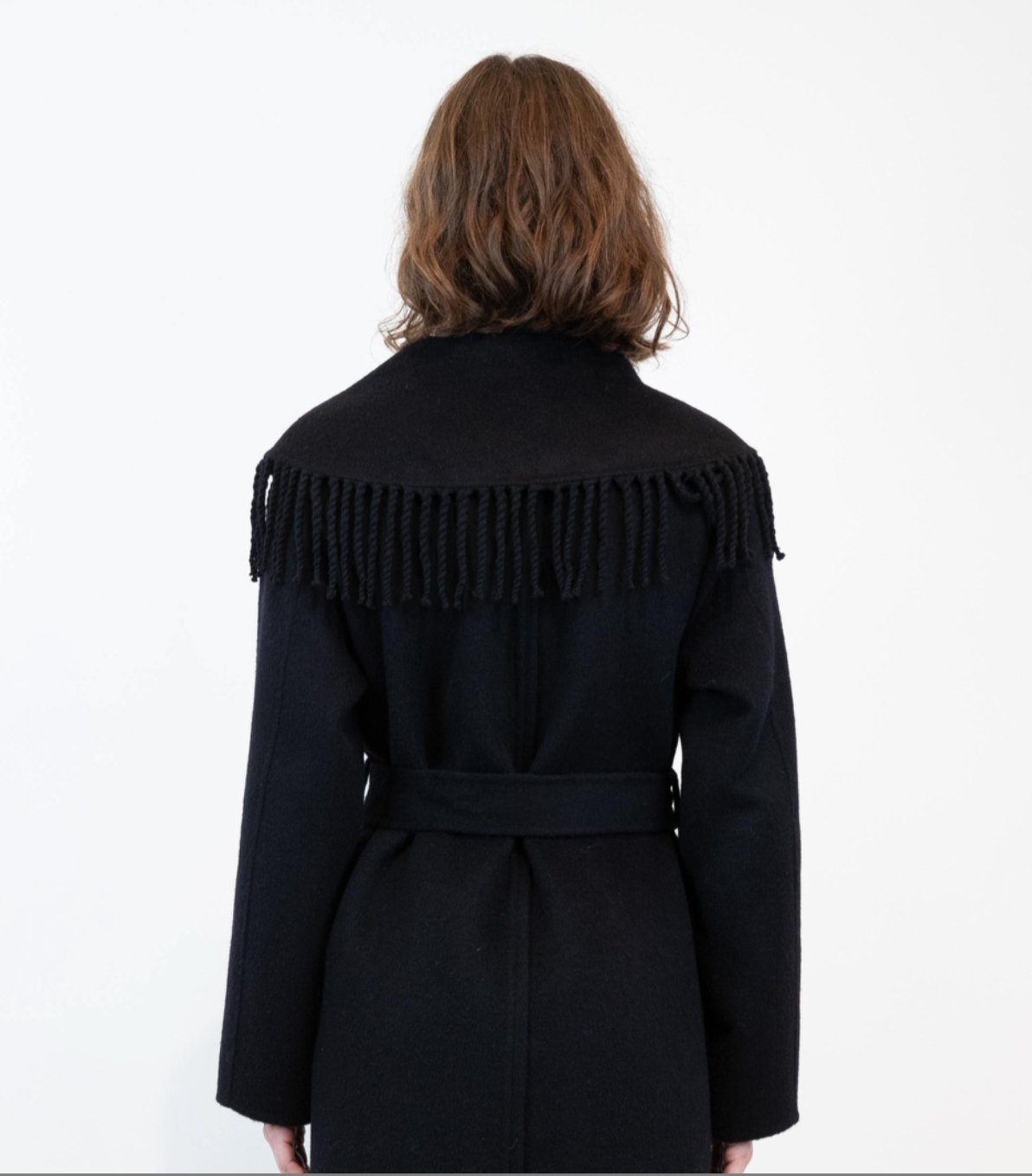 Carrie Wool Fringe Robe Coat - Black - The Collective Park City