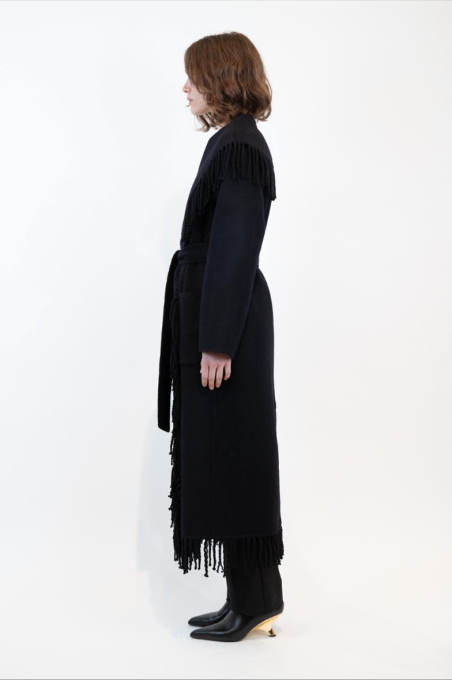 Carrie Wool Fringe Robe Coat - Black - The Collective Park City