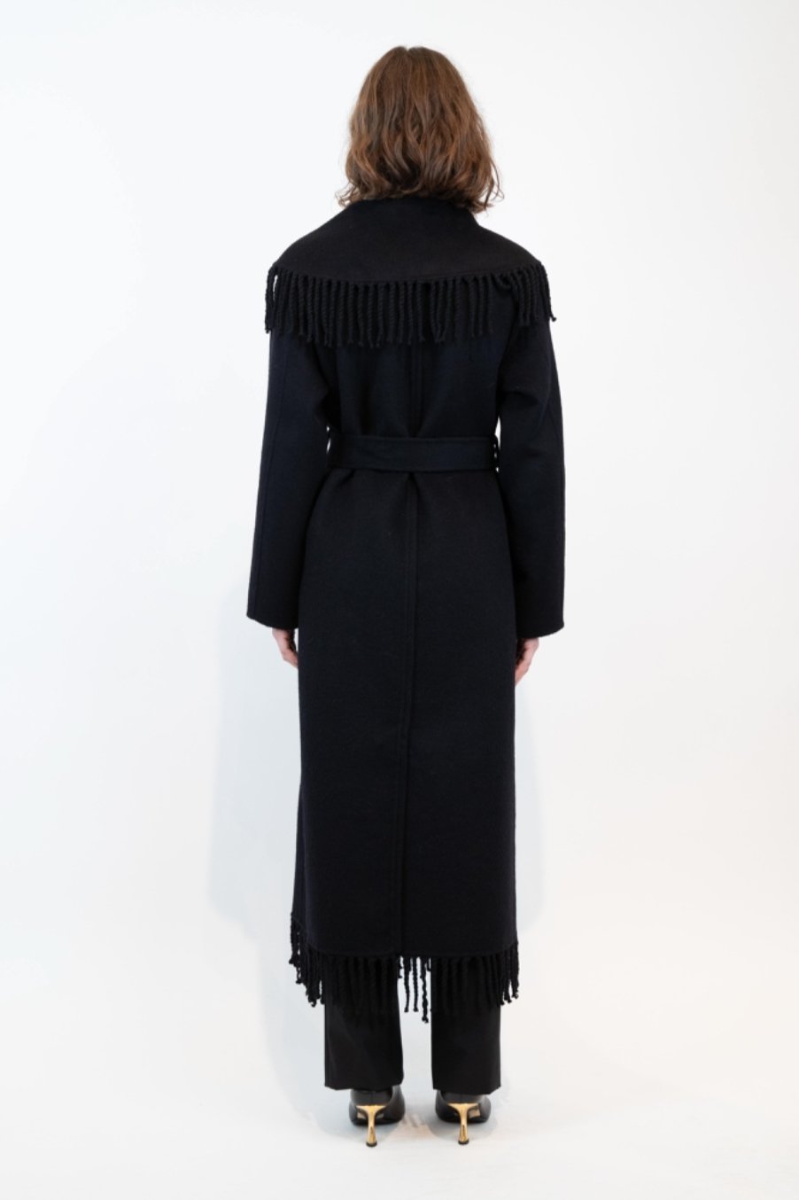 Carrie Wool Fringe Robe Coat - Black - The Collective Park City