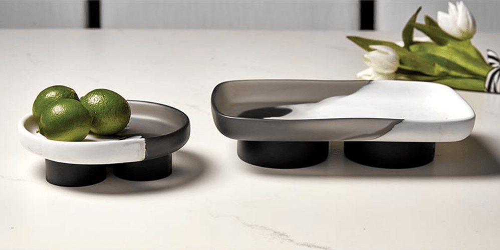 Charcoal & White Oblong Tray with Feet - The Collective Park City