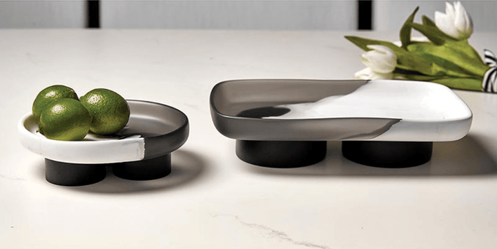 Charcoal &amp; White Oblong Tray with Feet - The Collective Park City