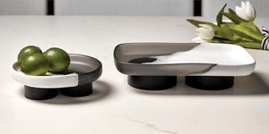 Charcoal & White Oblong Tray with Feet - The Collective Park City