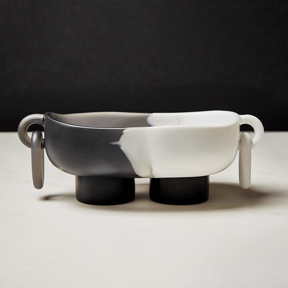 Charcoal & White Resin Serving Bowl with Handles - The Collective Park City