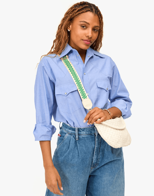 Checkered Adjustable Shoulder Bag Strap - Fern/Cream - The Collective Park City