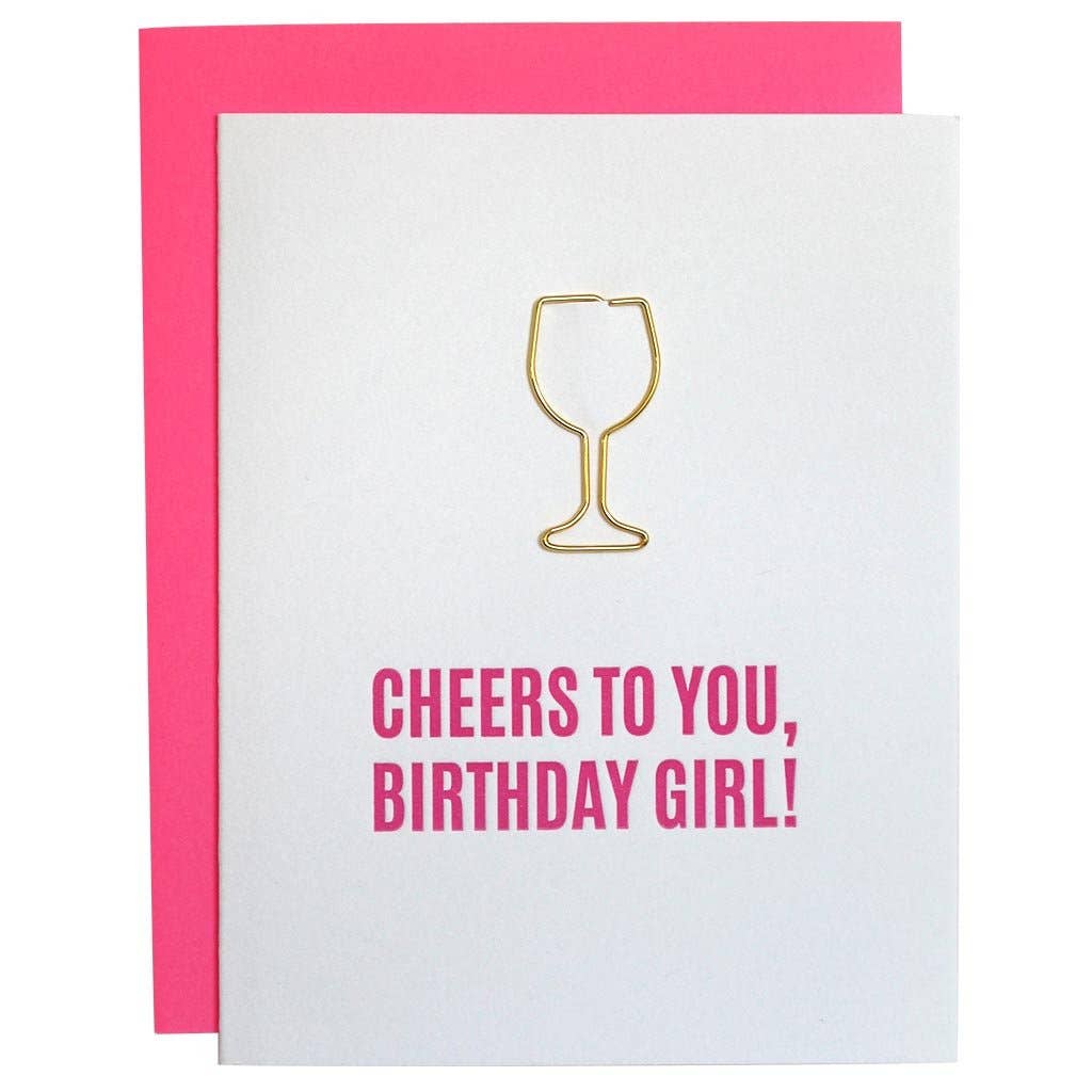 Cheers Birthday Girl Paper Clip Letterpress Greeting Card - The Collective Park City