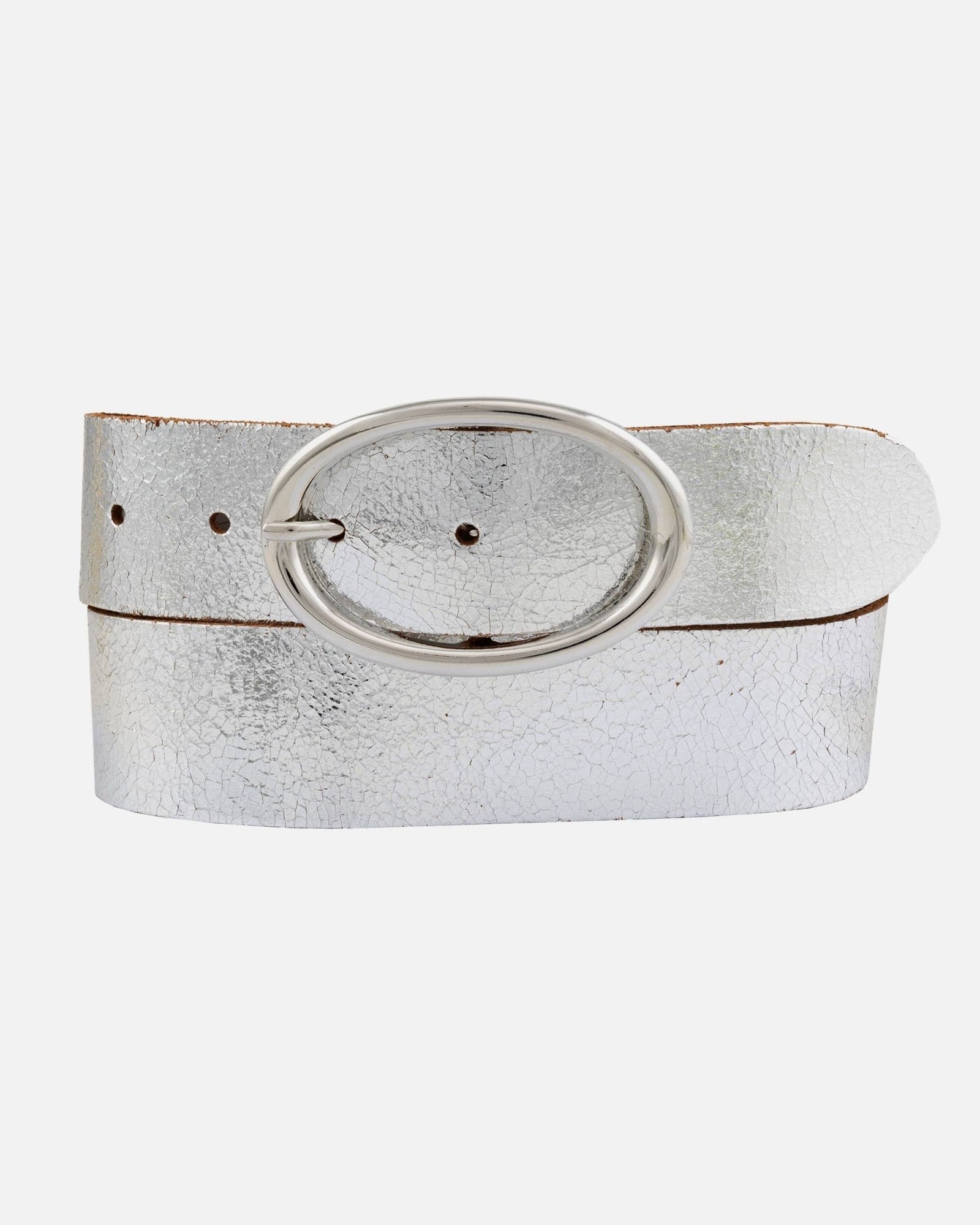 Chi | Metallic Silver Leather Belt w Oval Buckle - The Collective Park City