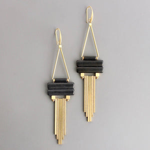 CHRE92 Geometric black magnesite and brass earrings - The Collective Park City