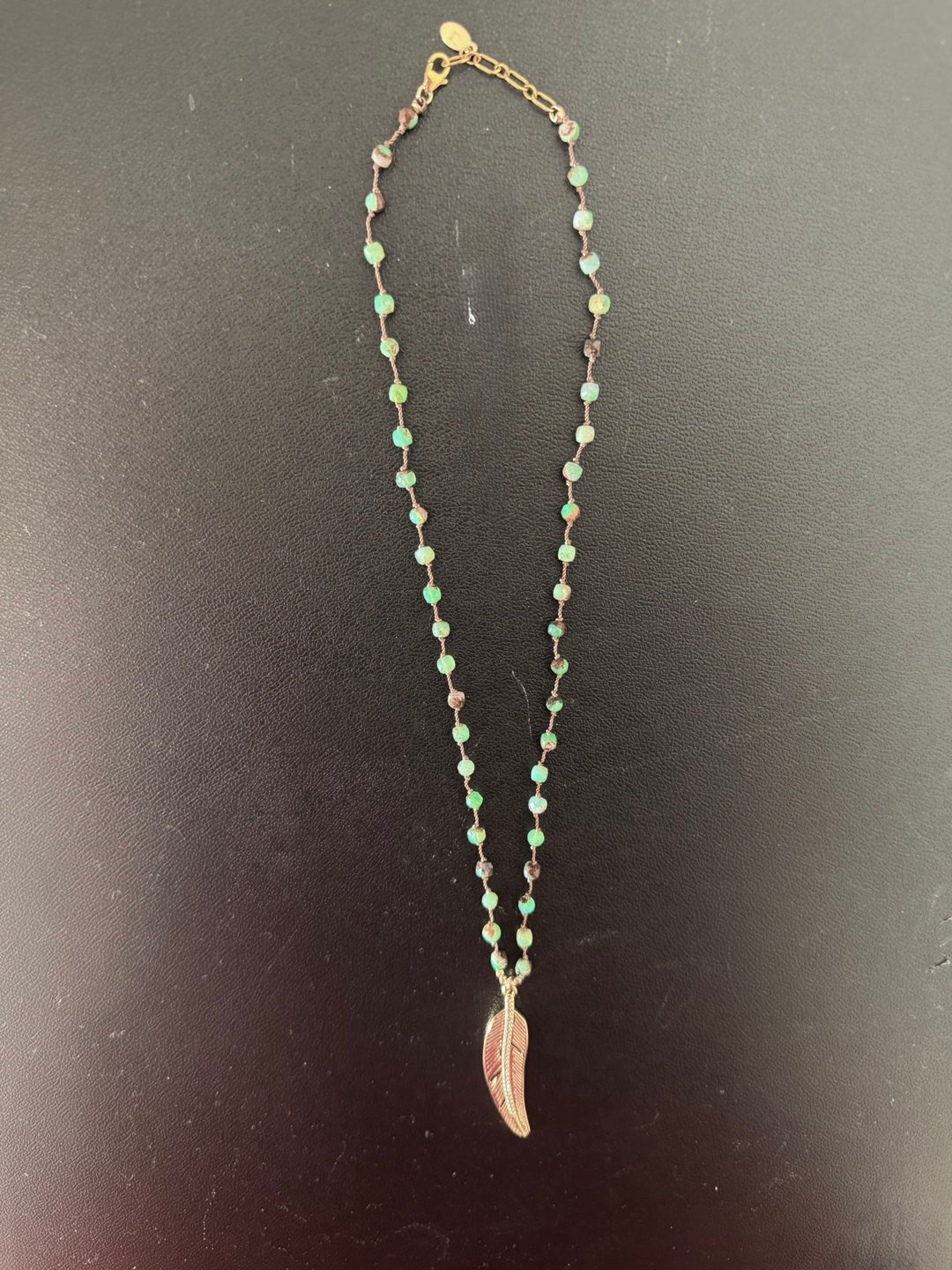 Chrysoprase Knotted Necklace w/Gold Filled Feather - The Collective Park City