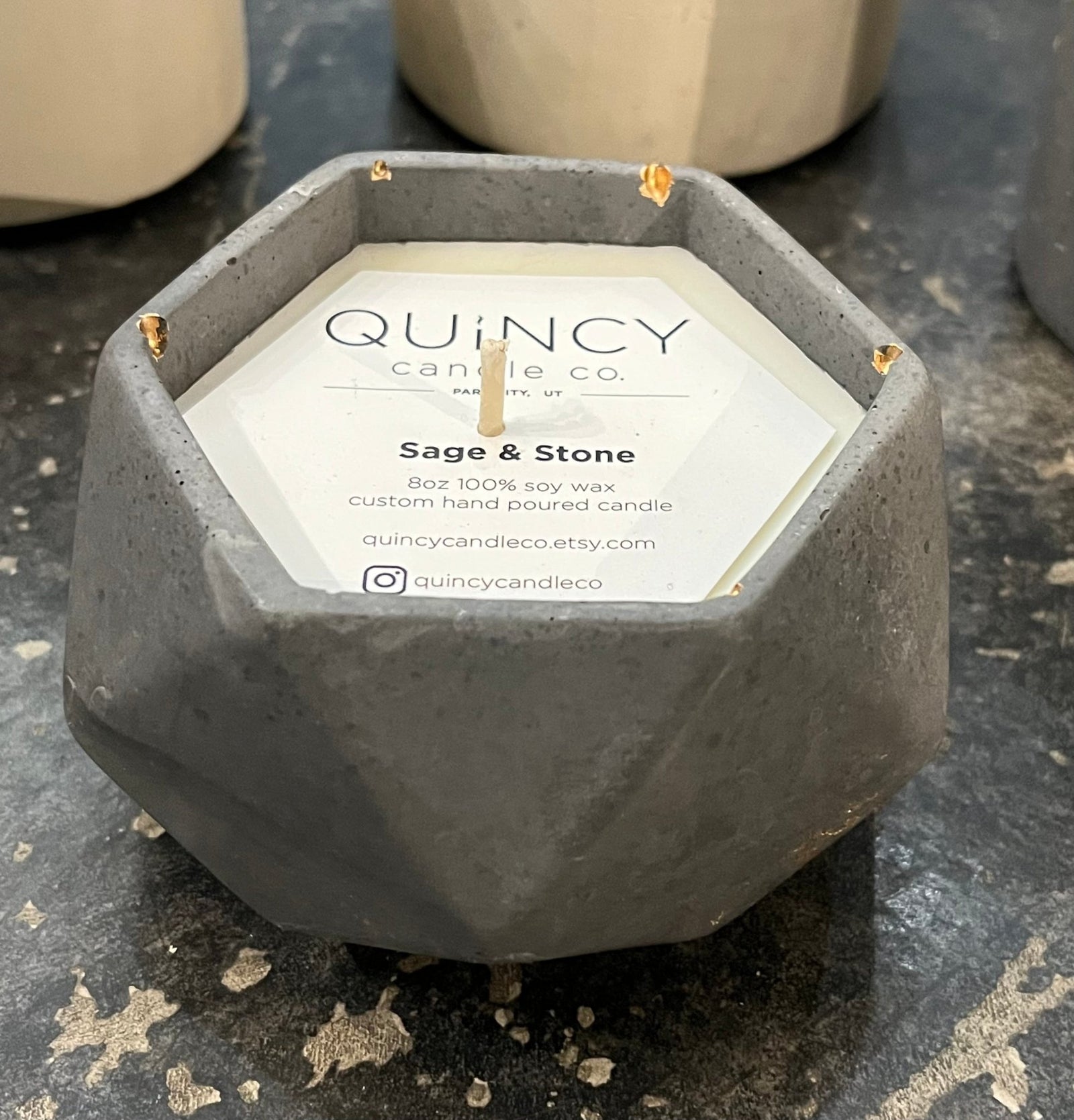 Concrete Black/Gold Candle - Geometric - The Collective Park City