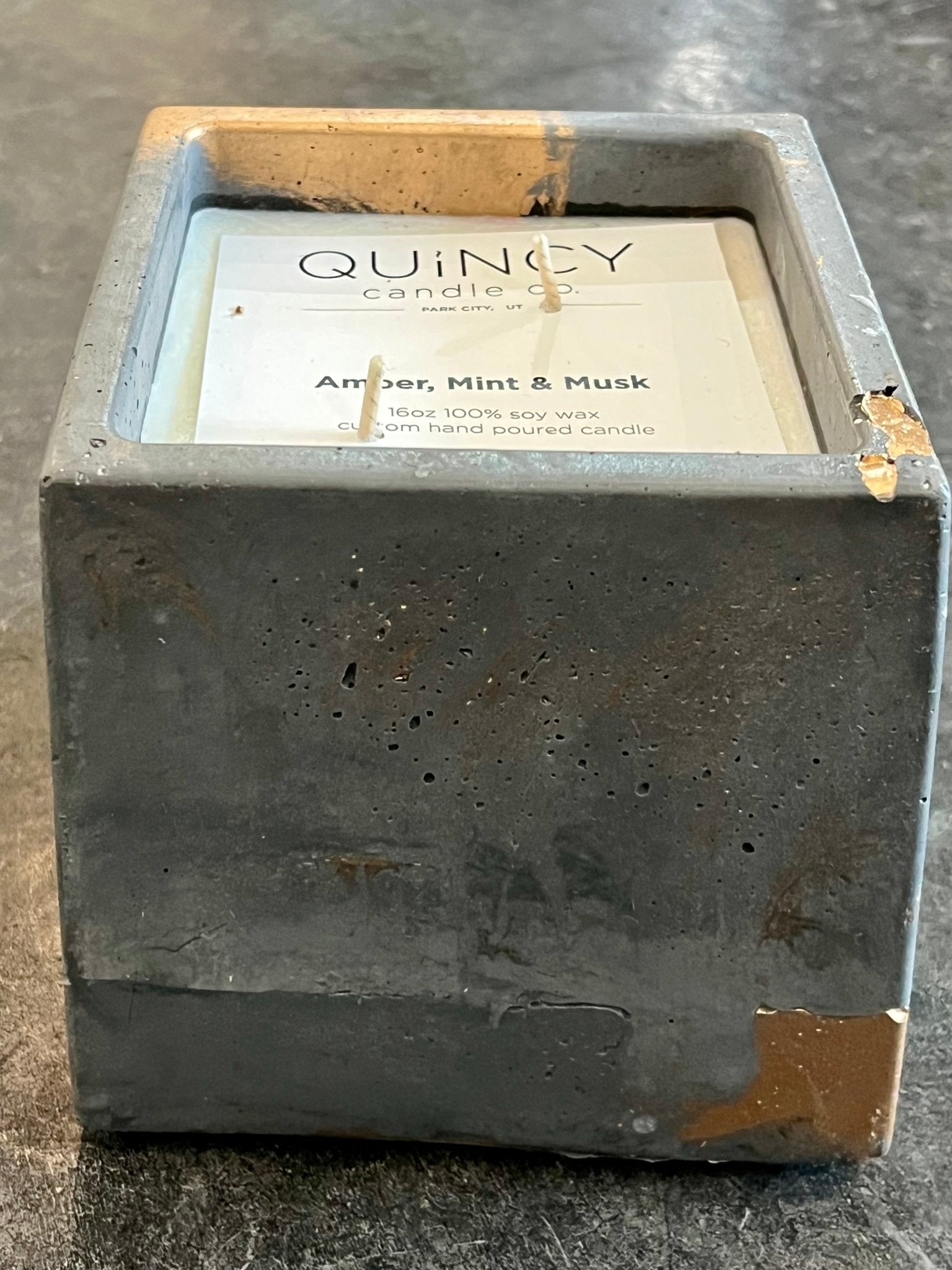 Concrete Black/Gold Candle - Lg Square - The Collective Park City