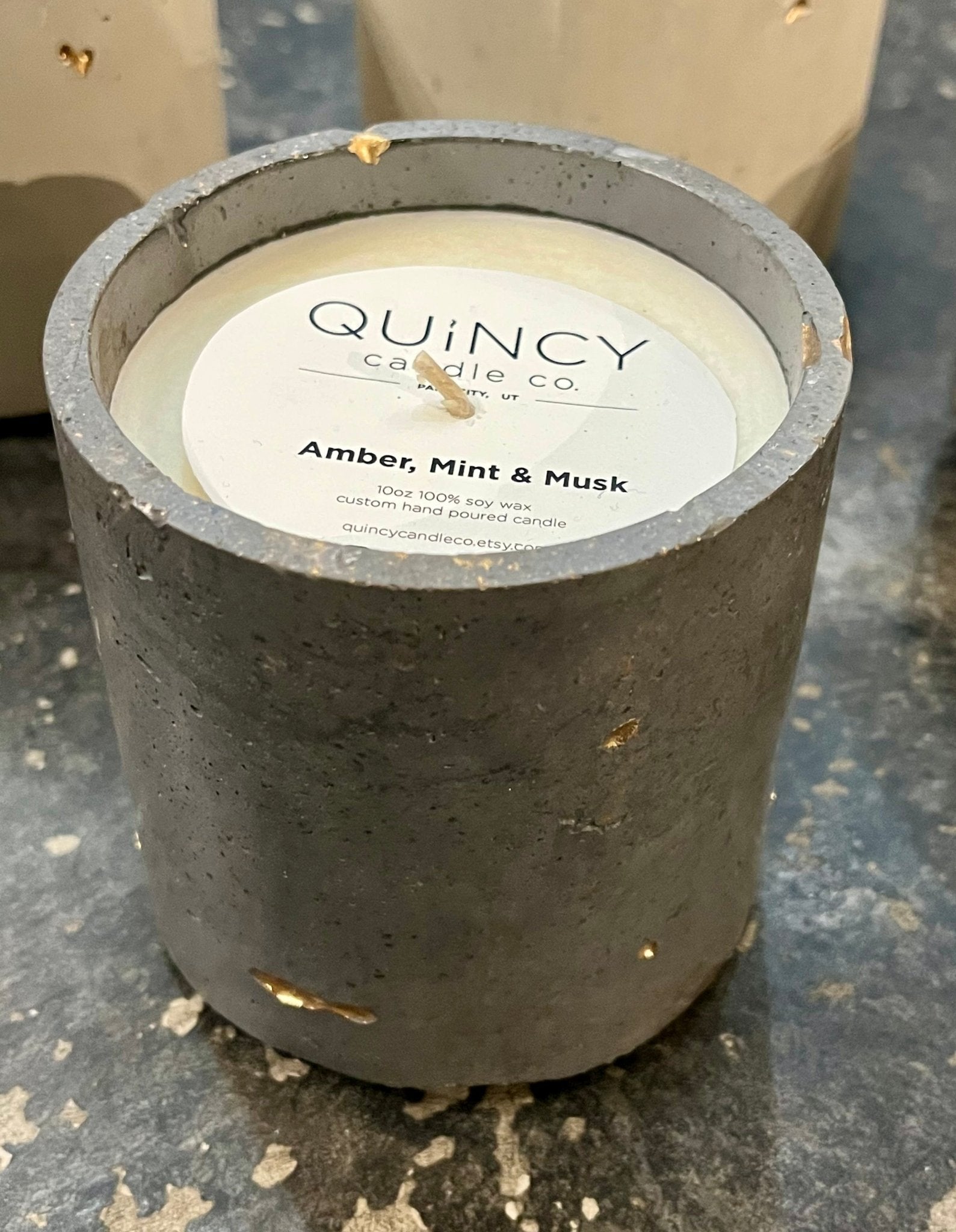 Concrete Black/Gold Candle - Sm Cylinder - The Collective Park City