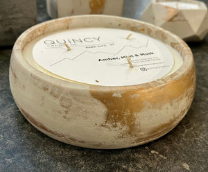 Concrete White/Gold Candle - 3 wick round - The Collective Park City