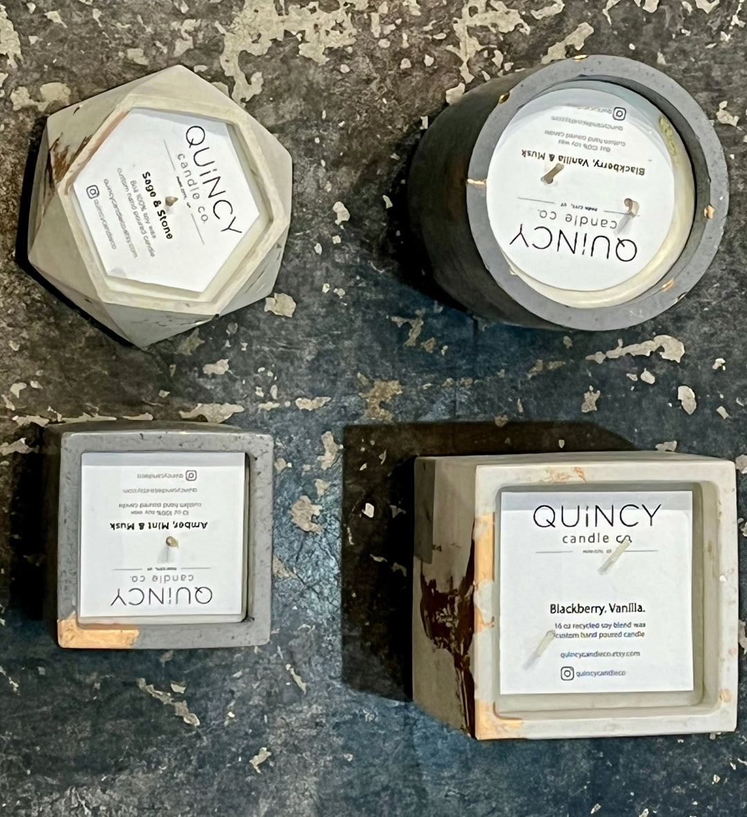 Concrete White/Gold Candle - Geometric - The Collective Park City
