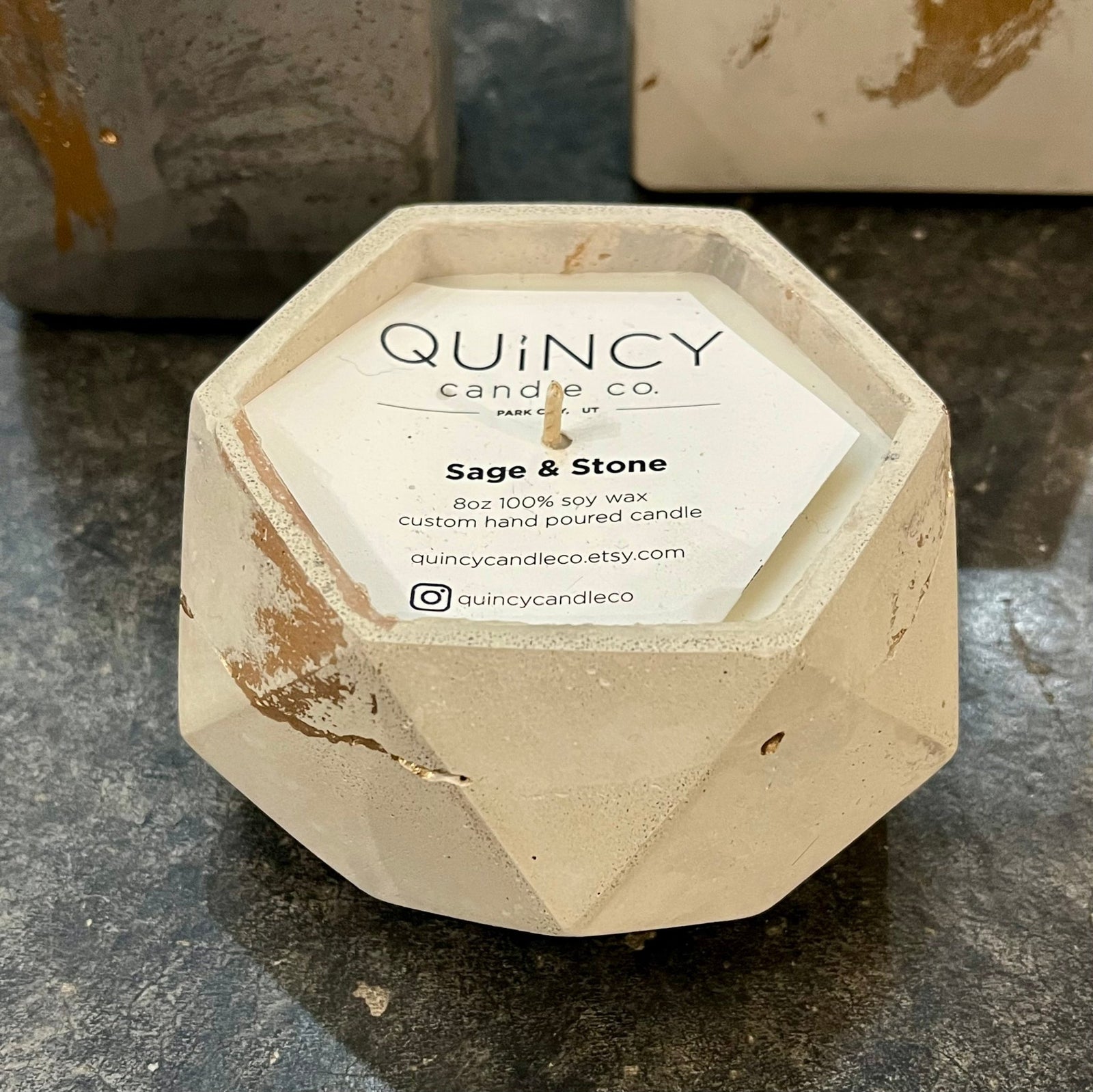 Concrete White/Gold Candle - Geometric - The Collective Park City