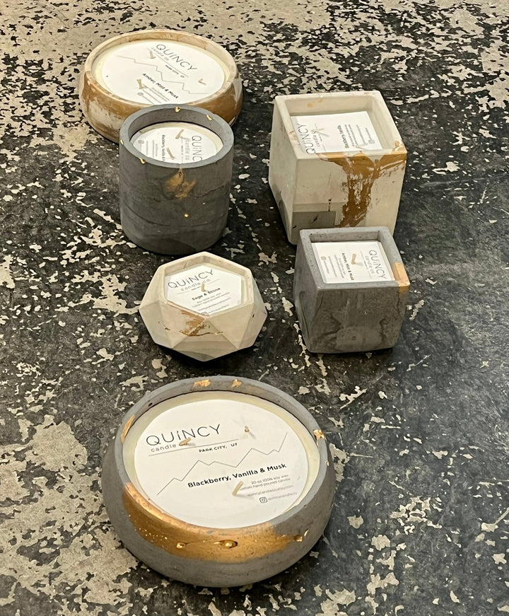 Concrete White/Gold Candle - Geometric - The Collective Park City