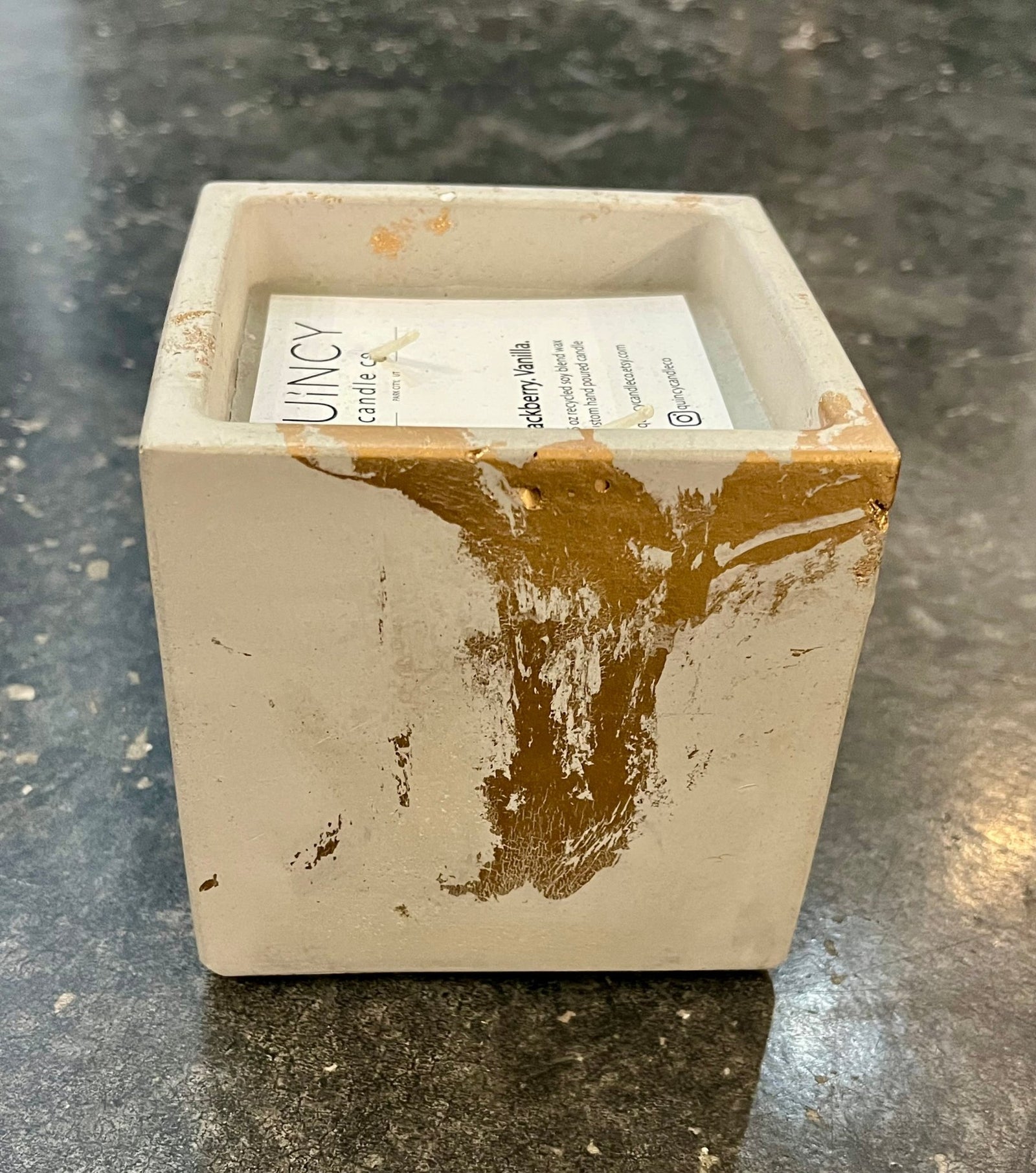 Concrete White/Gold Candle - Lg Square - The Collective Park City