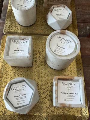 Concrete White/Gold Candle - Sm Cylinder - The Collective Park City