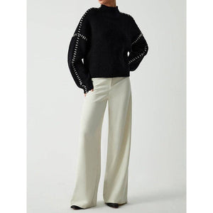 Contrast Stitched Knit Sweater BLACK - The Collective Park City
