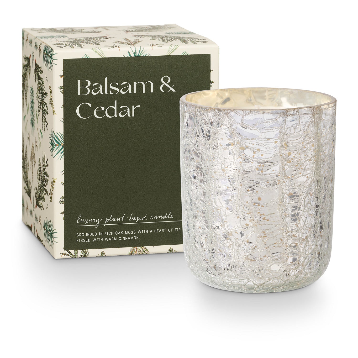 Balsam & Cedar Crackle Glass Candle - Small
