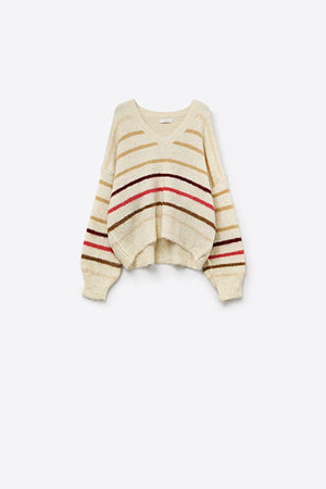 Cream Oversized Sweater with Multicolor Stripes - The Collective Park City