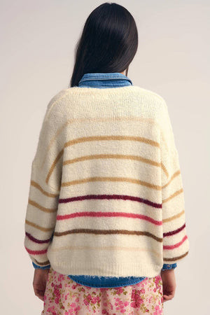 Cream Oversized Sweater with Multicolor Stripes - The Collective Park City