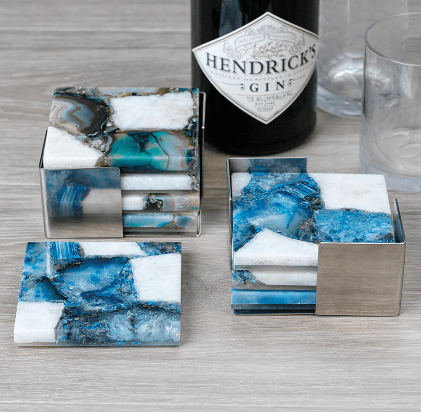 Crete Agate Coasters - Set/4 - Blue/White - The Collective Park City
