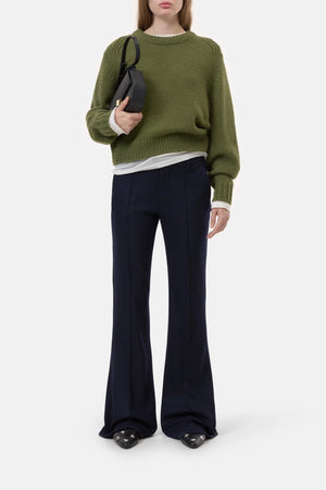 Crew - Neck Alpaca Wool Sweater - Army Green - The Collective Park City