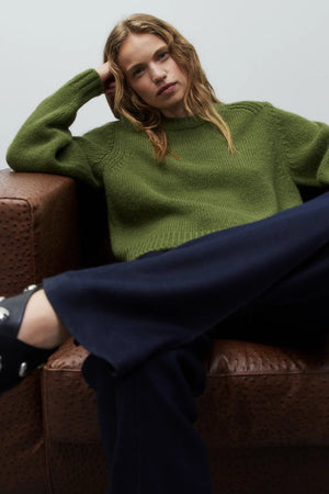 Crew - Neck Alpaca Wool Sweater - Army Green - The Collective Park City