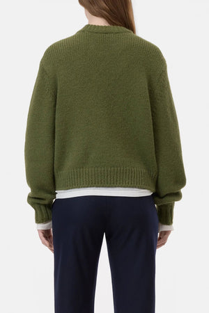 Crew - Neck Alpaca Wool Sweater - Army Green - The Collective Park City