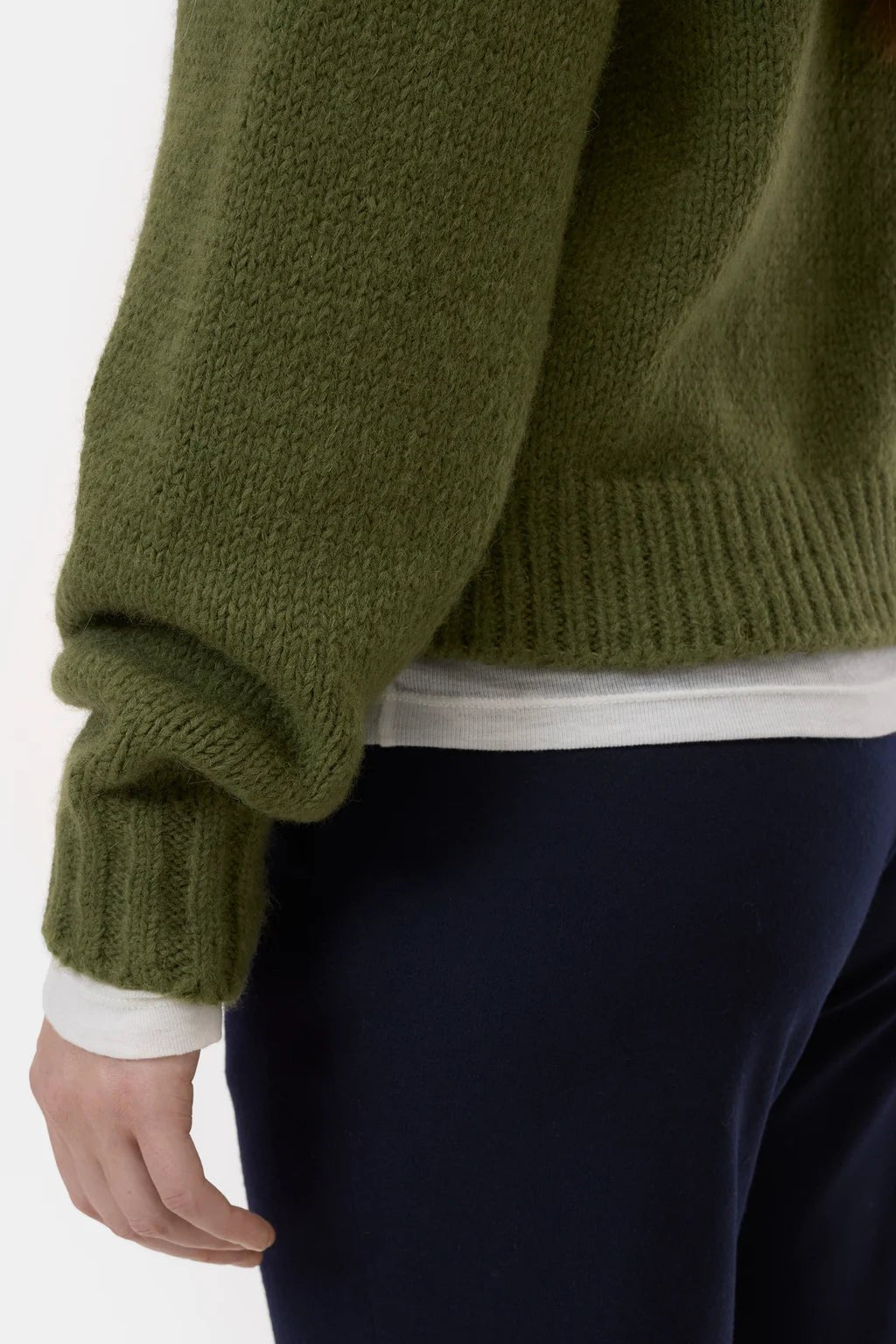 Crew - Neck Alpaca Wool Sweater - Army Green - The Collective Park City