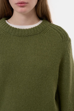 Crew - Neck Alpaca Wool Sweater - Army Green - The Collective Park City