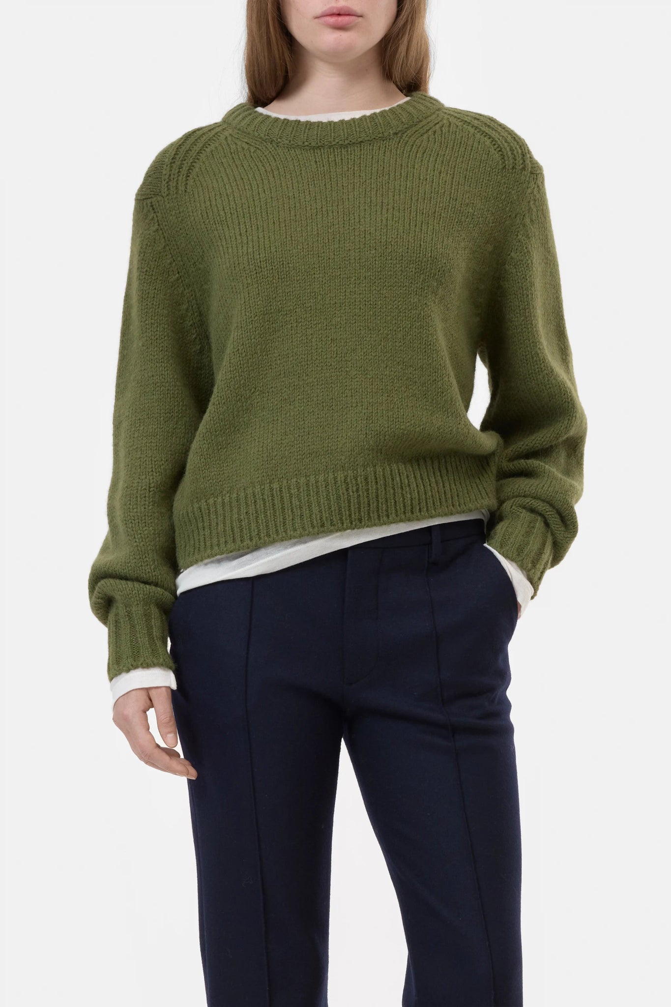 Crew - Neck Alpaca Wool Sweater - Army Green - The Collective Park City