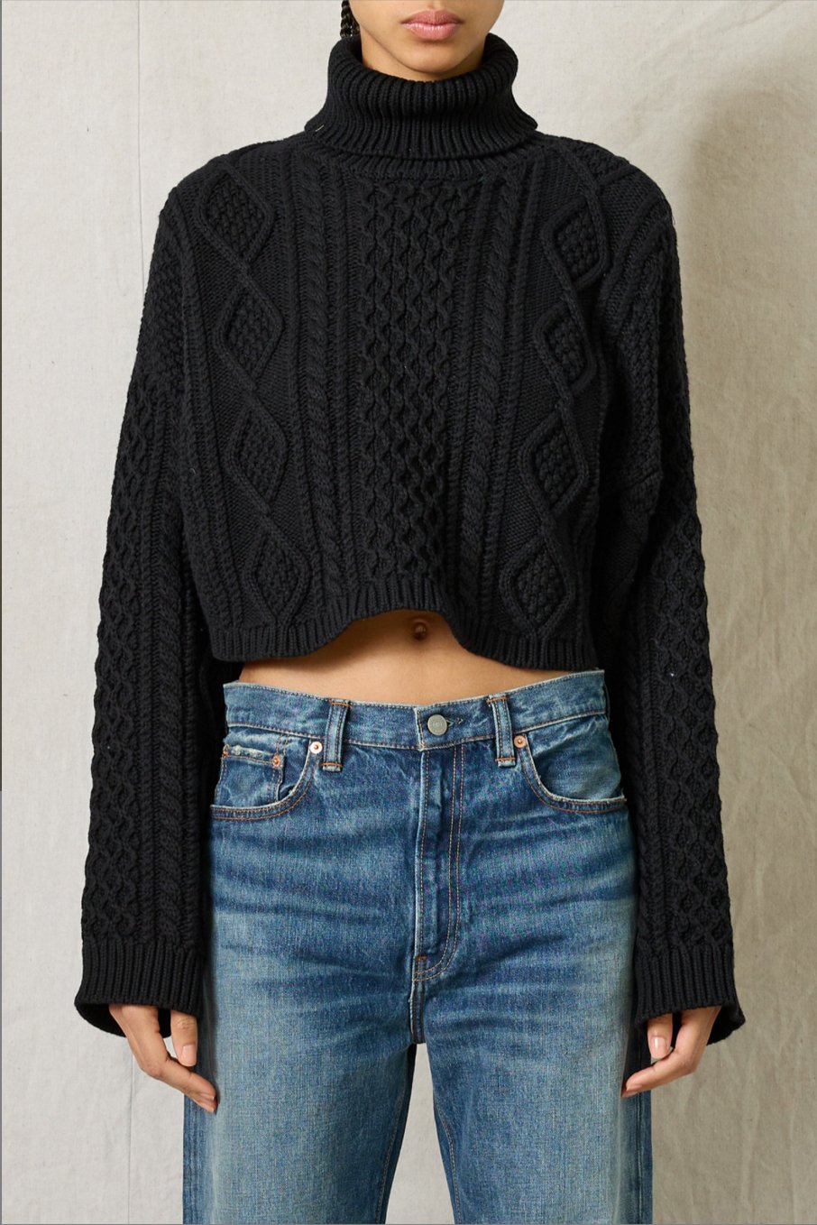 Cropped Cable Knit Sweater - The Collective Park City