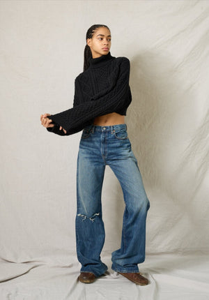 Cropped Cable Knit Sweater - The Collective Park City