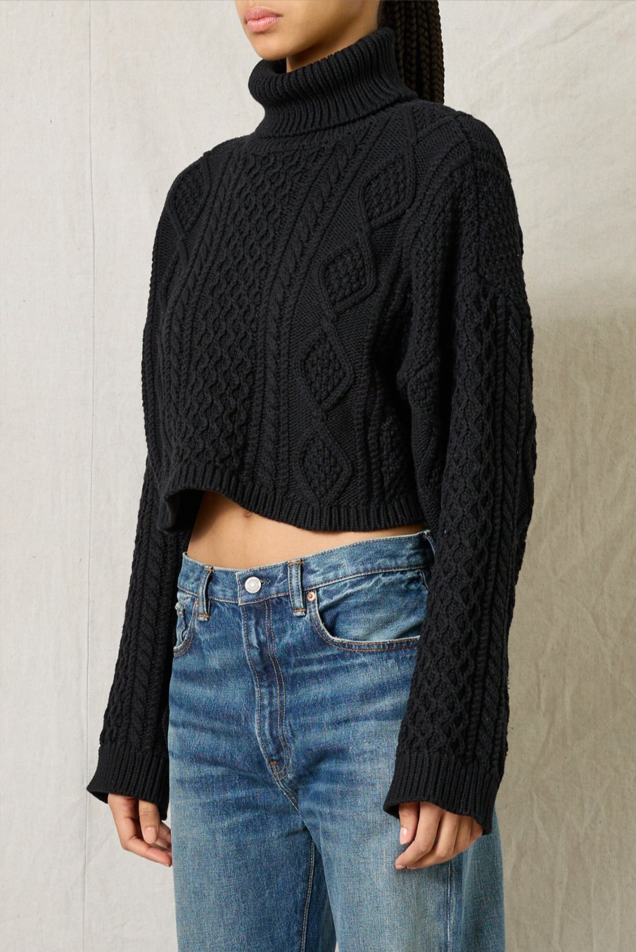 Cropped Cable Knit Sweater - The Collective Park City