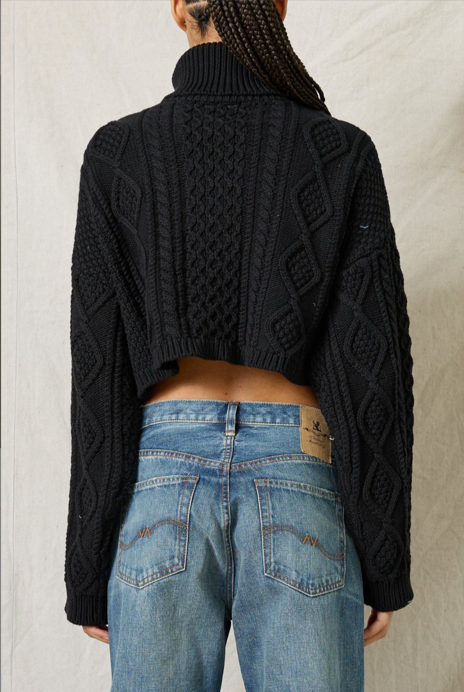 Cropped Cable Knit Sweater - The Collective Park City